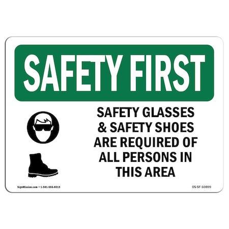 Signmission OSHA Sign, Glasses And Shoes W/ Symbol, 24in X 18in Decal, 24" W, 18" H, Landscape OS-SF-D-1824-L-10899